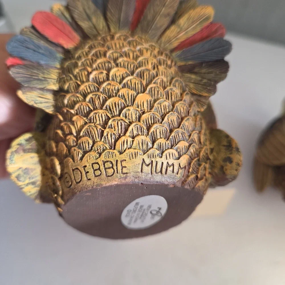 Set of 2 Debbie Mumm Turkey Candle Stick Holders Thanksgiving Fall Autumn Decor